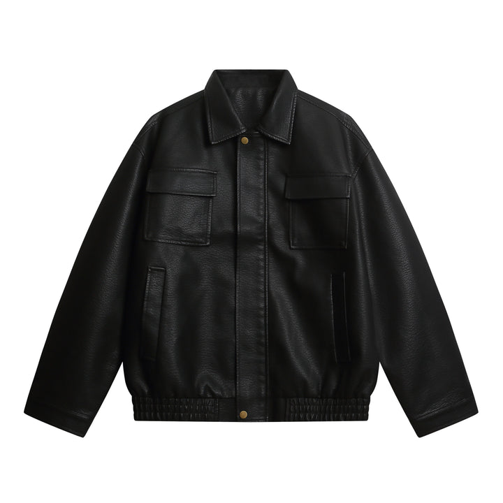 Women's short faux leather jacket in oversized look with flap pockets Mune Fashion