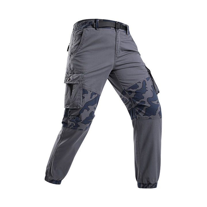Men's Robust Tactical Cargo Pants with Camouflage Knee Panels, Elastic Hem and Utility Pockets Mune Fashion