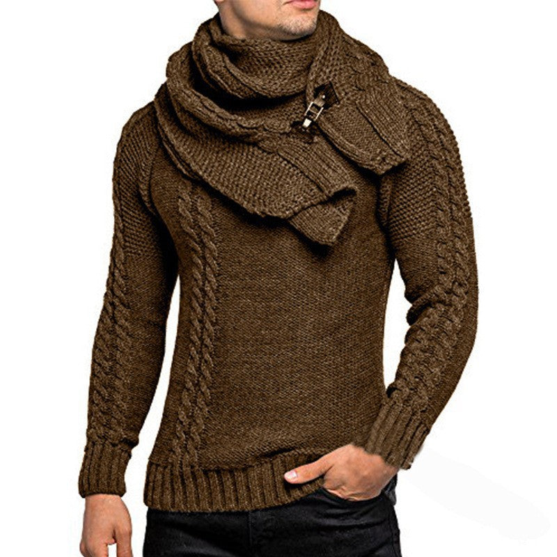 Men's knitted sweater with overlapping shawl collar and buckle closure Mune Fashion