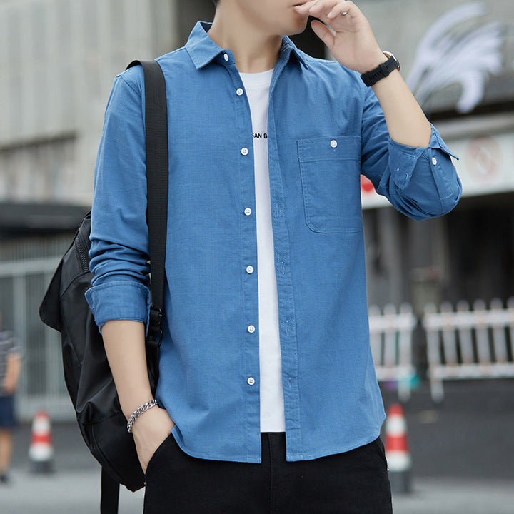 Men's Casual Oxford Shirt with Chest Pocket and Kent Collar Mune Fashion