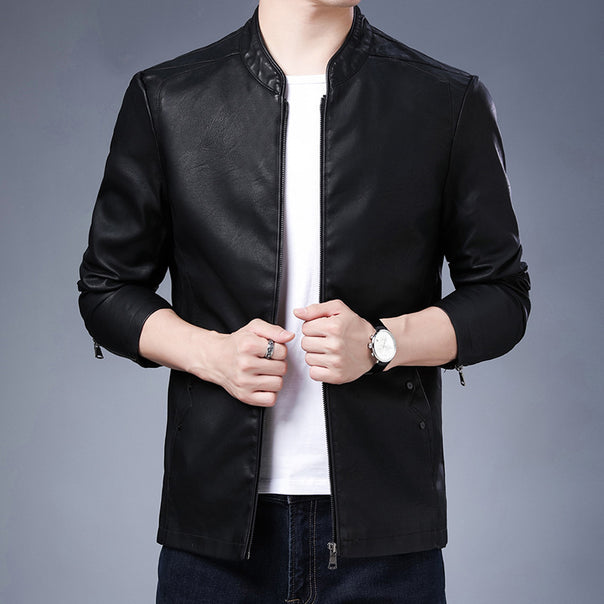 Men's slim leather-look blouson in aviator minimal style with stand-up collar and zippered sleeves Mune Fashion