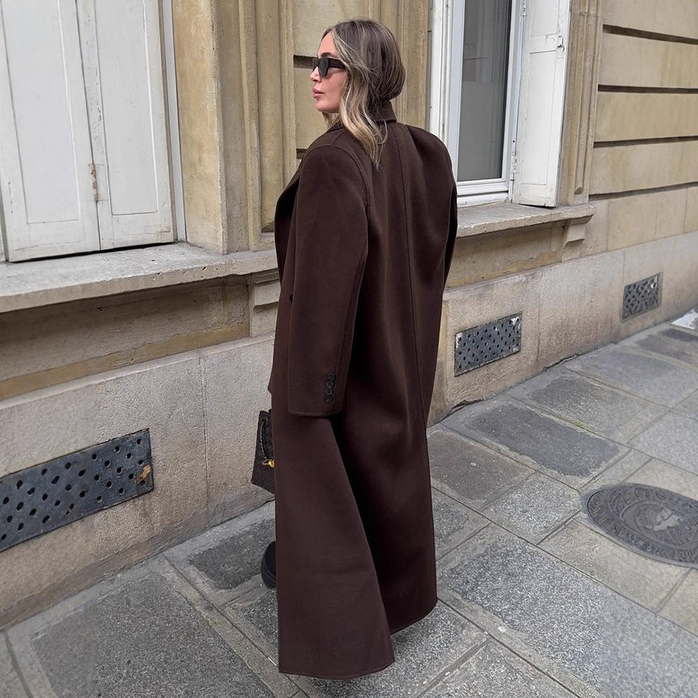 Ladies Oversize Wool Blend Coat with Extended Cocoon Cut and Double Breasted Mune Fashion