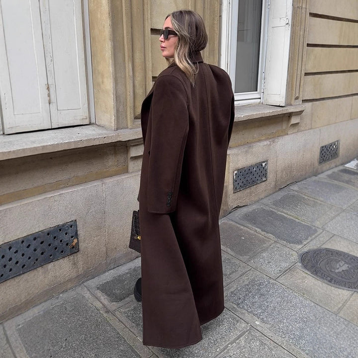 Ladies Oversize Wool Blend Coat with Extended Cocoon Cut and Double Breasted Mune Fashion