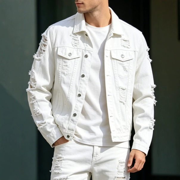 Men's Fashionable Denim Jacket with Distressed Details Mune Fashion