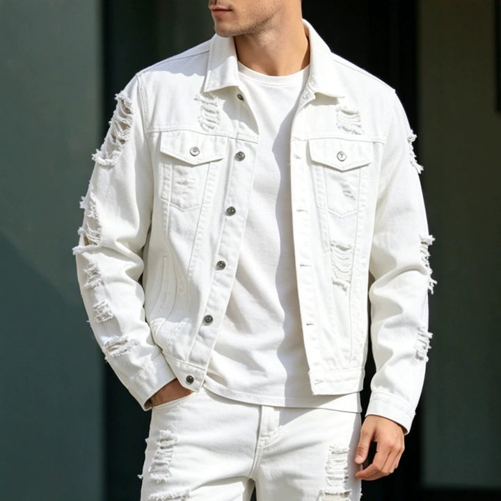 Men's Fashionable Denim Jacket with Distressed Details Mune Fashion