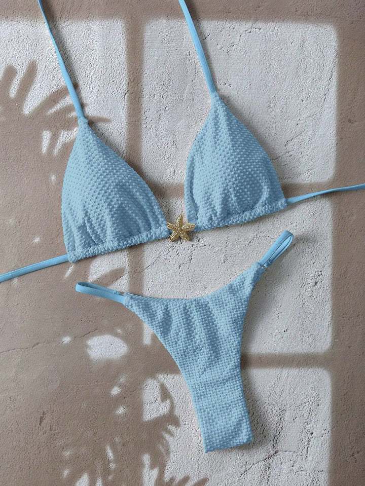 Women's triangle bikini with textured fabric and maritime details Mune Fashion