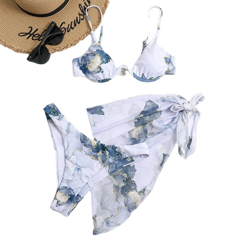 Women Triangle Bikini Set with Elegant Wrap Skirt Mune Fashion