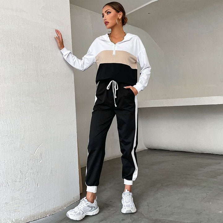 Ladies' Sportive Jogging Set with Hood, Drawstring Pants & Side Stripes Mune Fashion