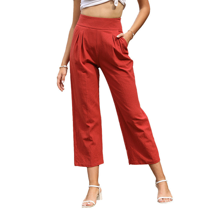Women High-Waisted Culotte Pants with Wide Legs, Pleats & Side Pockets Mune Fashion