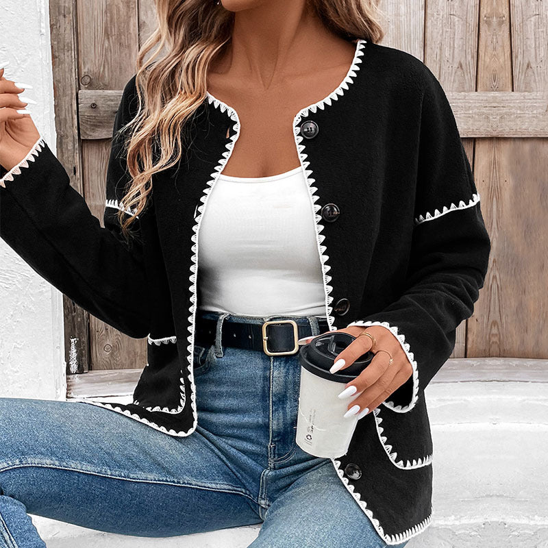Women's Casual Cardigan with Contrast Stitching Mune Fashion