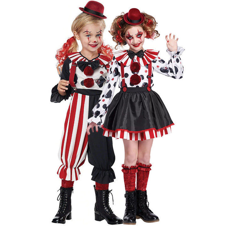 Girl Clown Costume with Striped Overall and Funny Accessories Mune Fashion