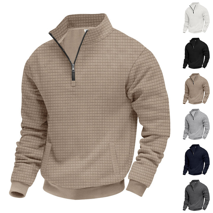 Men's structured half-zip waffle knit pullover with stand-up collar Mune Fashion