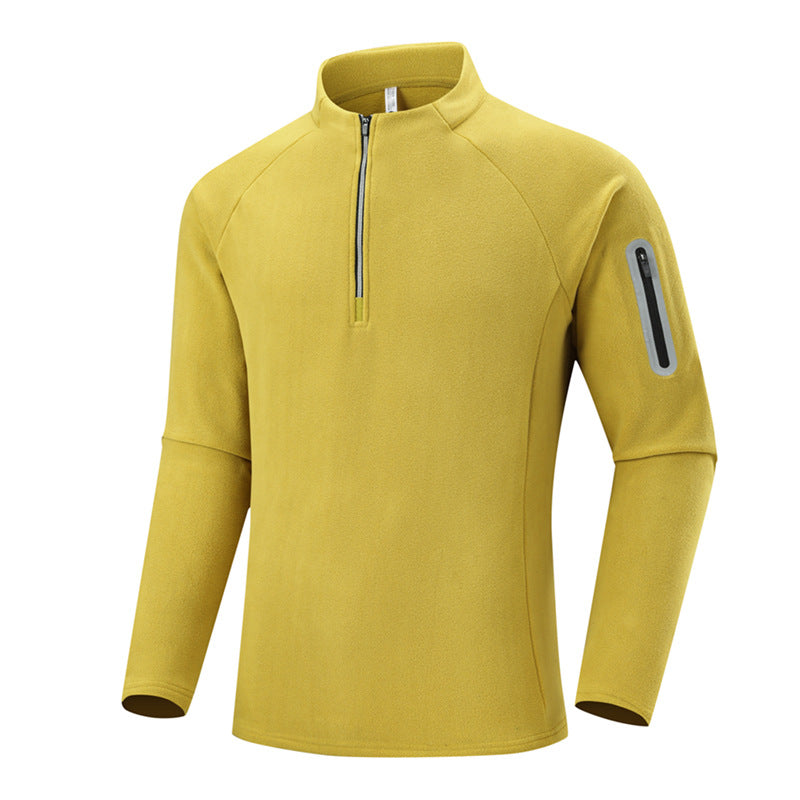 Men's Fleece Half-Zip Training Shirt with Stand-up Collar and Sleeve Zipper Pocket Mune Fashion