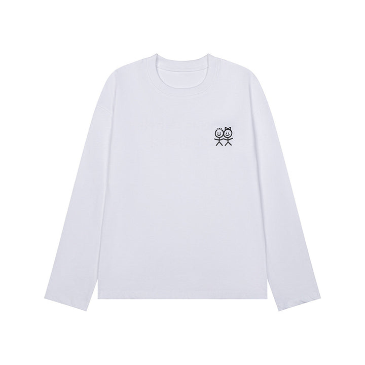 Unisex Long Sleeve Cotton Shirt with Minimalist Friendship Embroidery Mune Fashion