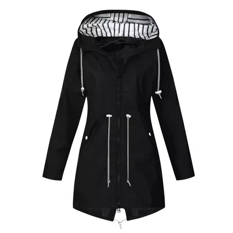 Women's tailored parka jacket with hood, drawstring waist and concealed zipper Mune Fashion