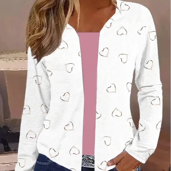Ladies Lightweight Open Knit Cardigan with Floral Watercolor Print and Casual Fall Mune Fashion