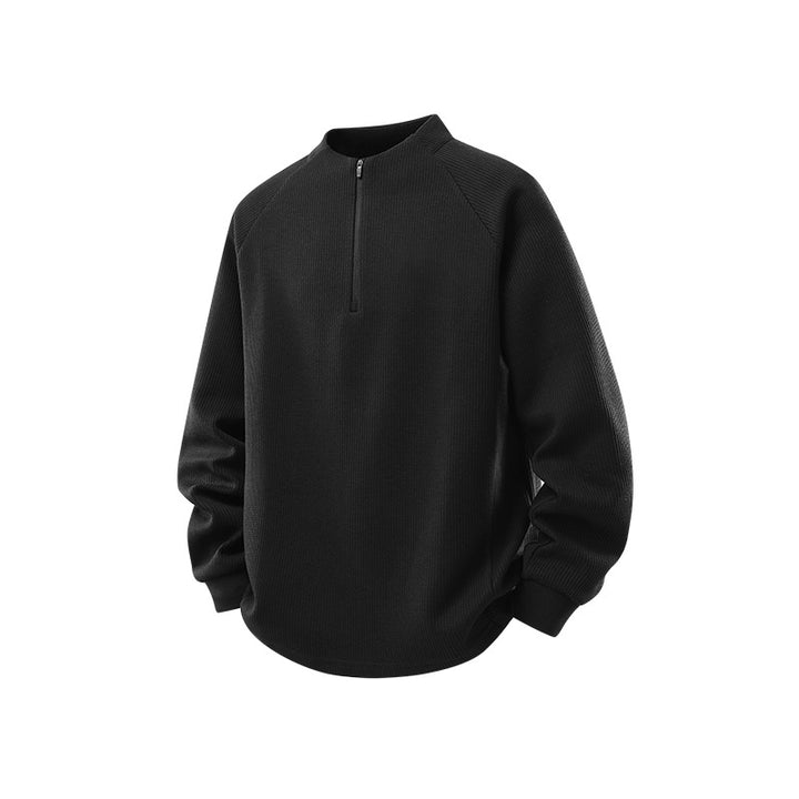 Men's waffle structure half-zip pullover with stand collar and relaxed fit Drune