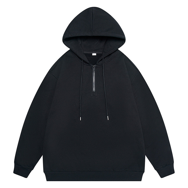 Unisex Oversize Hoodie with Half Zip, Fleece Lining and Ribbed Hem Drune