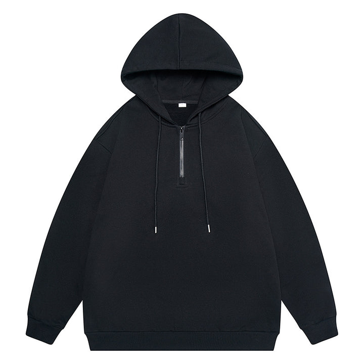 Unisex Oversize Hoodie with Half Zip, Fleece Lining and Ribbed Hem Drune