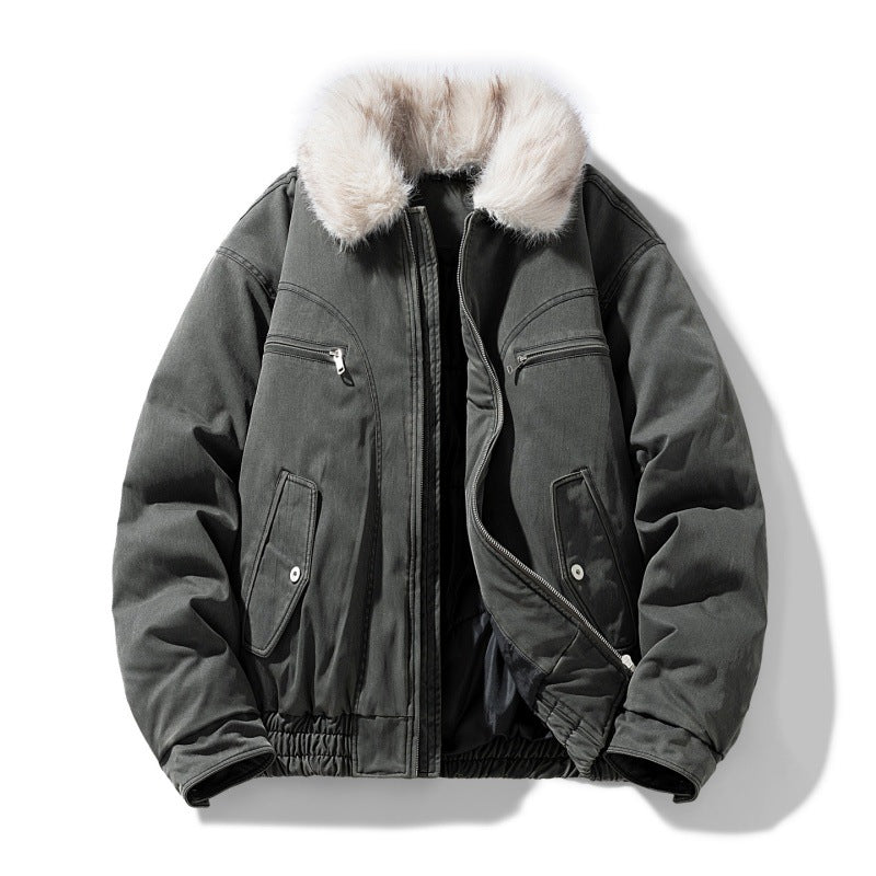 Men's padded bomber jacket with cozy faux fur collar and multiple pockets Mune Fashion