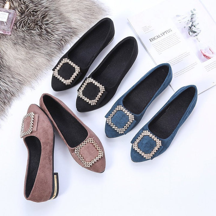 Women's pointed toe Comfort Ballerina with sparkling decorative application and metallic heel edge Mune Fashion