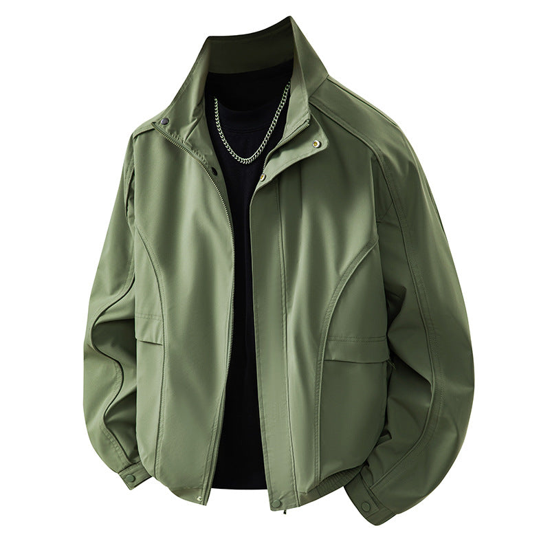 Men's light transitional jacket with ergonomic cutting lines, stand-up collar and concealed zipper Mune Fashion
