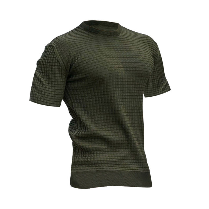 Men's waffle structure short sleeve knit shirt with slim fit and elastic rib hem Mune Fashion