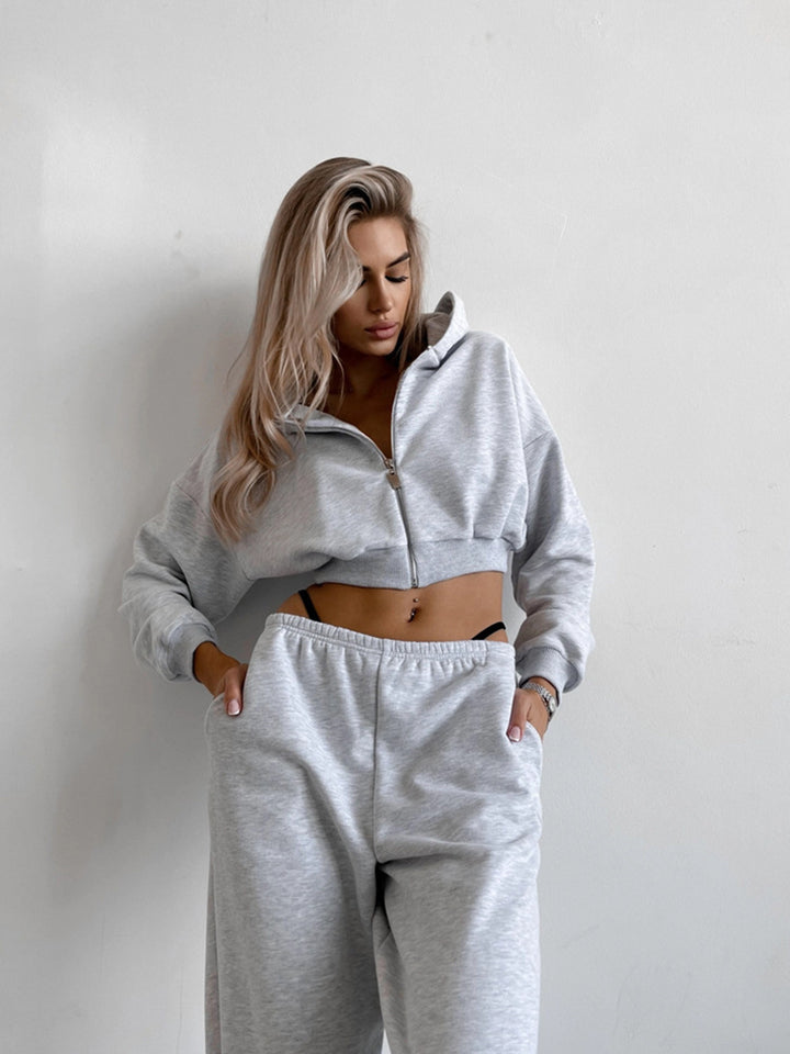 Women's short zip hoodie lounge set with high-waisted relaxed sweatpants Mune Fashion