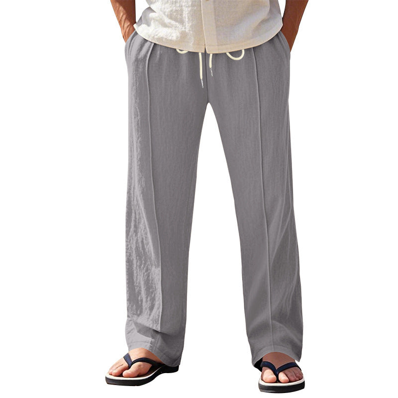 Men's nano relaxed-fit summer linen trousers with crease elastic drawstring and side pockets Mune Fashion