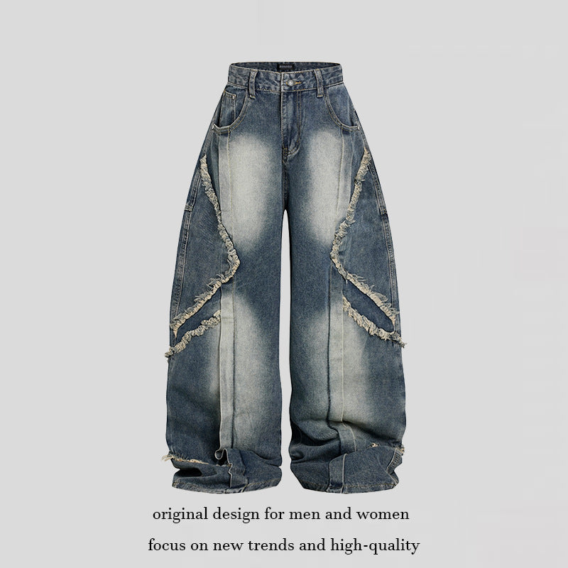 Women High-waisted wide Baggy jeans with frayed layered panels and used look Mune Fashion