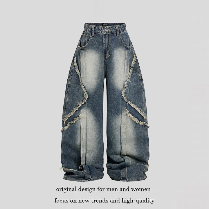 Women High-waisted wide Baggy jeans with frayed layered panels and used look Mune Fashion
