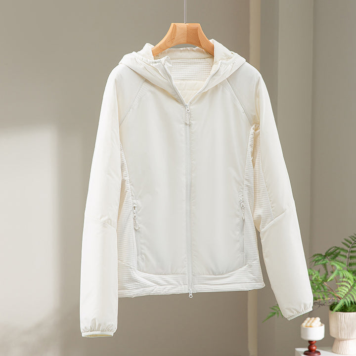 Women's Lightweight Wind and Thermal Jacket with Hood, Quilted Lining and Two-Way Zipper Mune Fashion