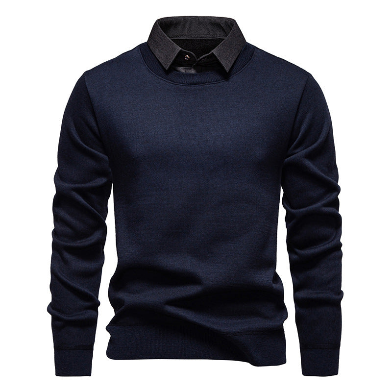 Men's fine knit sweater with integrated shirt collar and slim silhouette Mune Fashion