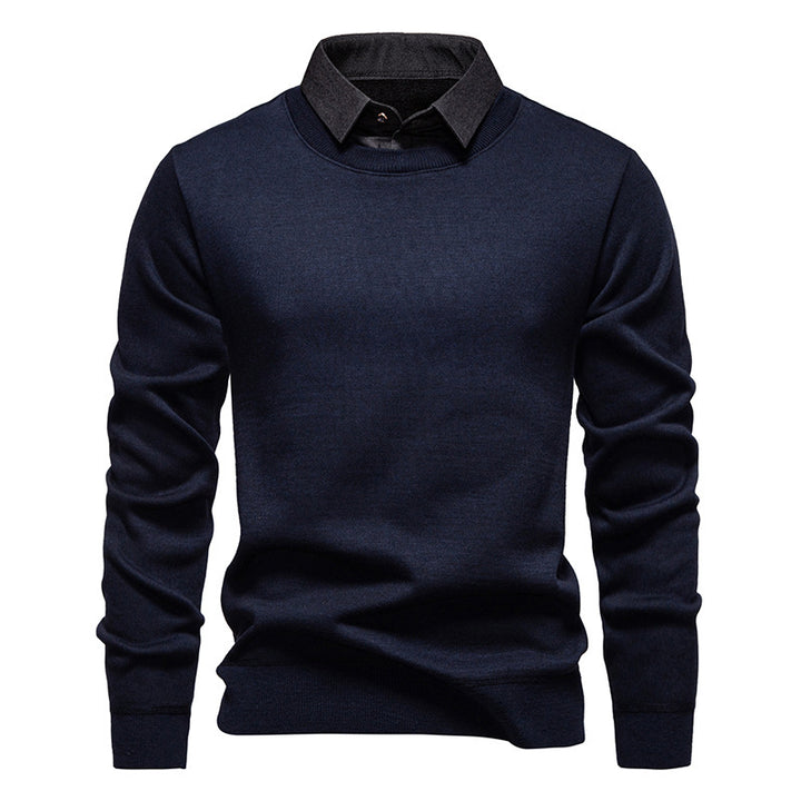 Men's fine knit sweater with integrated shirt collar and slim silhouette Mune Fashion