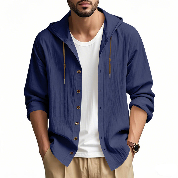Men's lightweight hooded shirt jacket in linen look with full button placket Mune Fashion