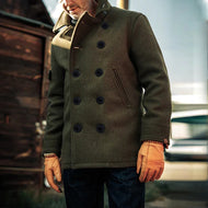 Men's Double-Breasted Wool Coat in Peacoat Style with High Collar Mune Fashion