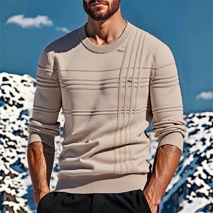 Men's structured round neck sweater made of cotton blend Slim Fit with relief stripes and ribbed cuffs Mune Fashion