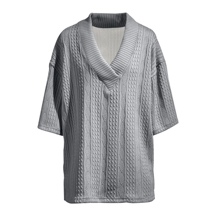 Ladies knit pullover with shawl collar and cable pattern Mune Fashion