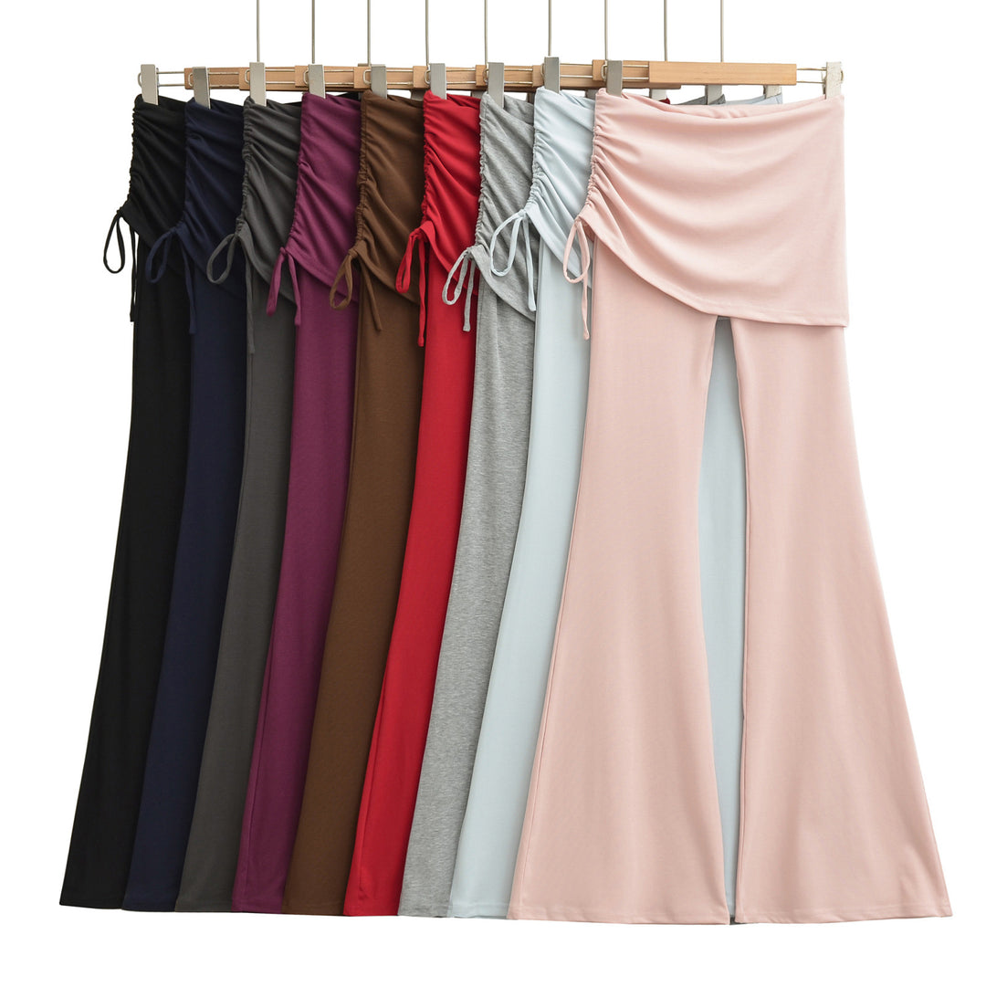 Women’s flared trousers with integrated mini skirt overlay and drawstring Mune Fashion