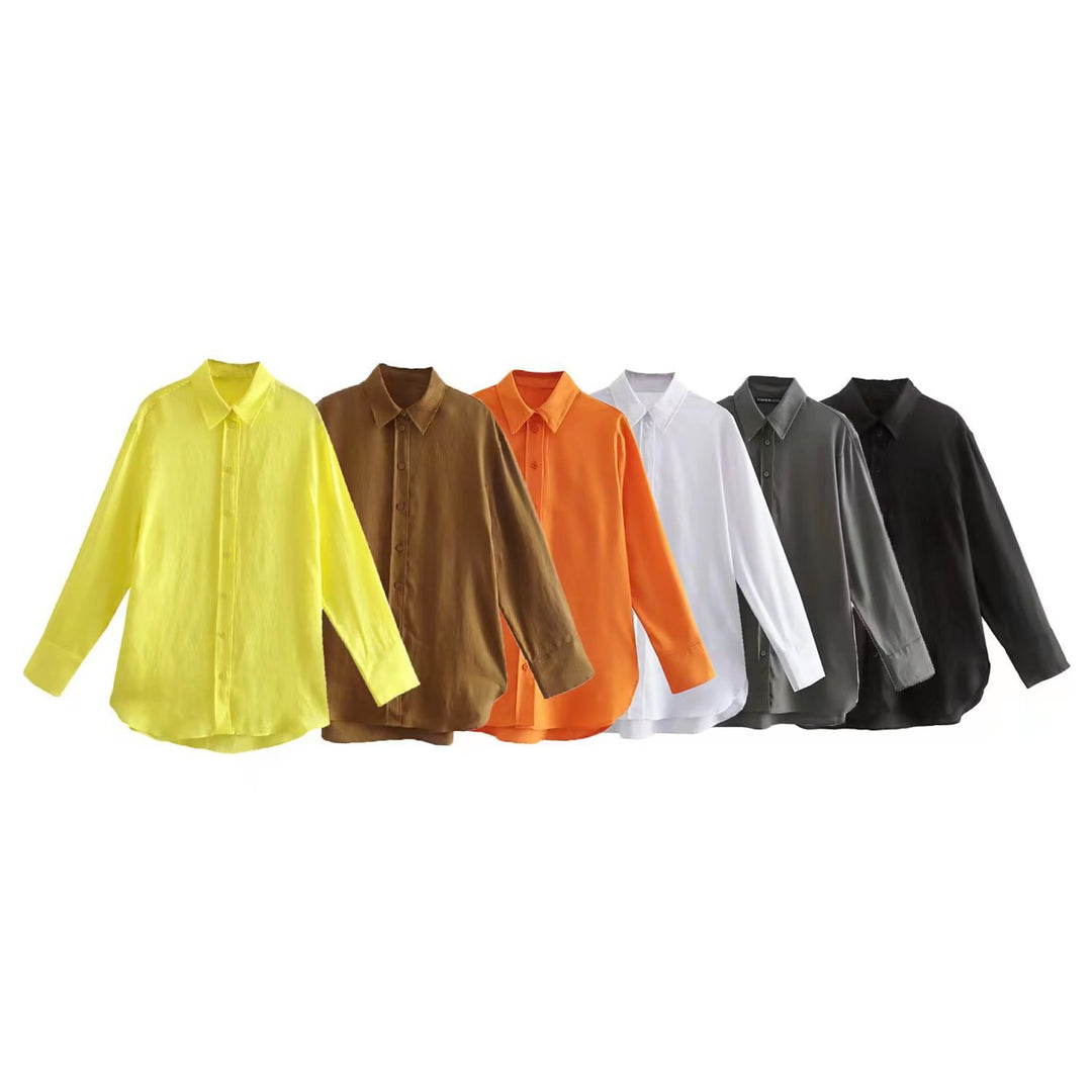 Women's Oversize Shirt Blouse with Extended Back, Boxy Cut and Continuous Button Placket Mune Fashion