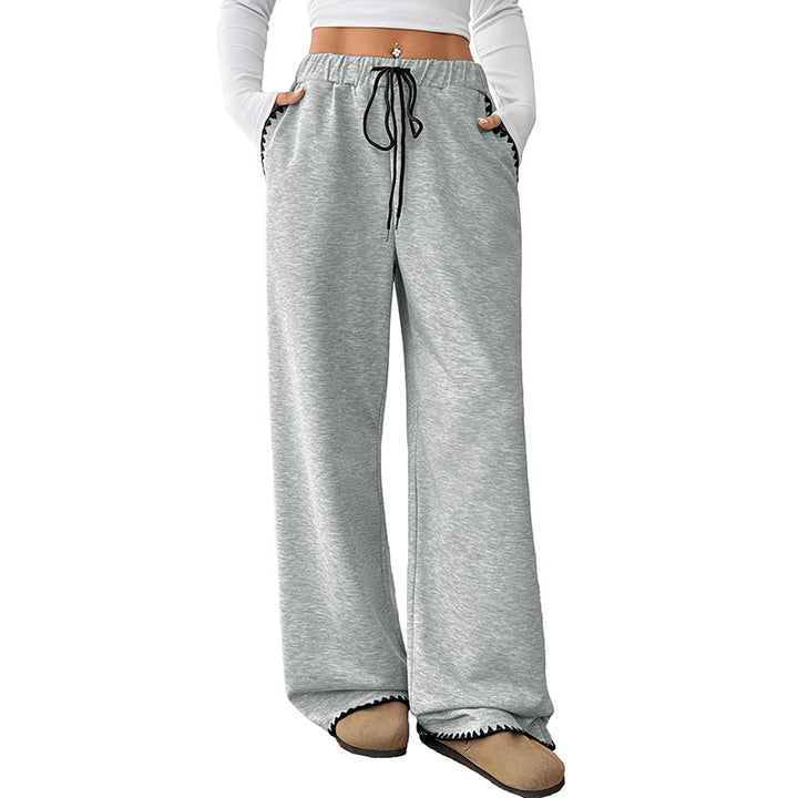Women's Wide Relax Fleece Pants with High Waist, Drawstring and Decorative Stitch Details Mune Fashion