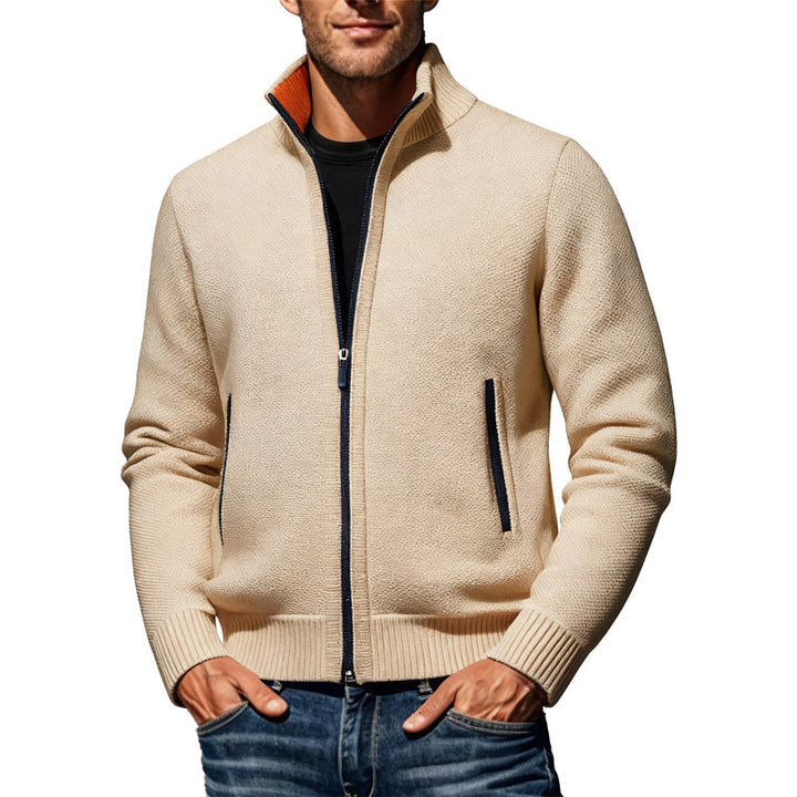 Men's knitted bomber jacket with stand-up collar and two-way zipper Mune Fashion