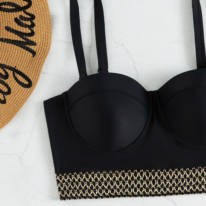 Women's High-Waisted Bikini with Elegant Bustier and Stylish Accents Mune Fashion