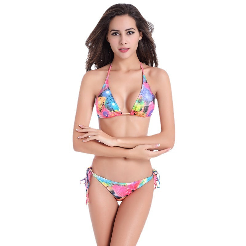 Women's triangle bikini with adjustable ties and floral accents Mune Fashion
