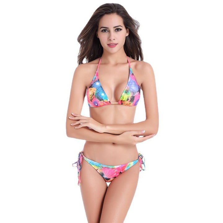 Women's triangle bikini with adjustable ties and floral accents Mune Fashion