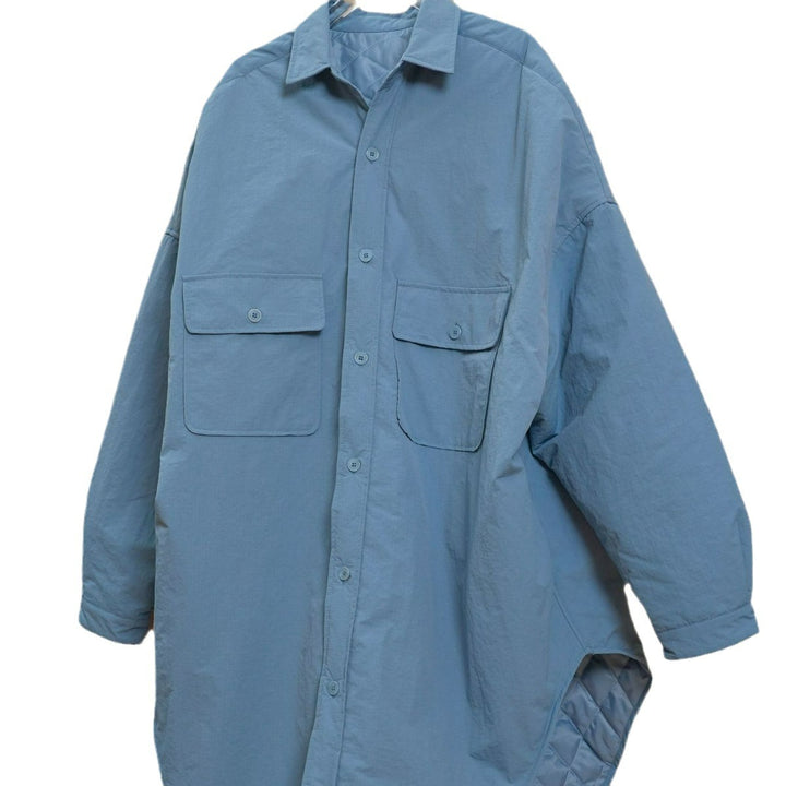 Women's Oversize Shirt Blouse Coat with Quilted Lining and Patch Pockets Mune Fashion