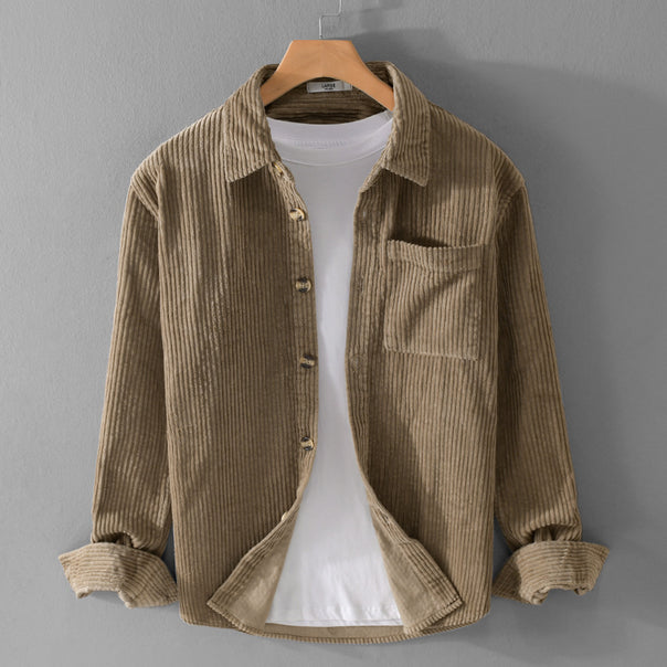 Men's cord overshirt with wide ribbed texture, chest pocket, and relaxed fit Mune Fashion
