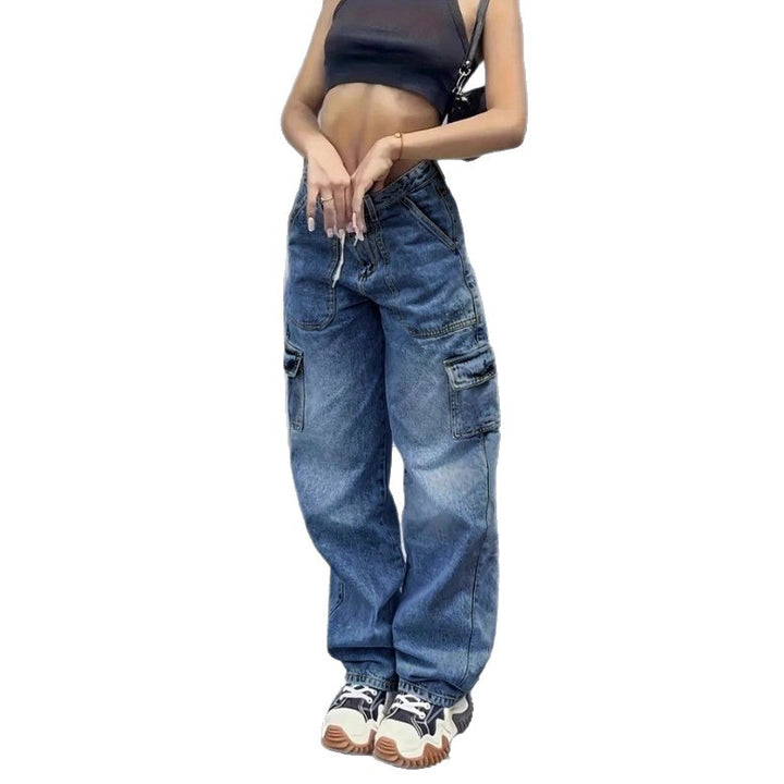 Women's cargo jeans in baggy look with high waist, drawstring and flap pockets Mune Fashion