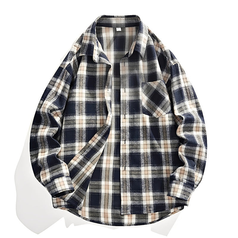 Men's Oversized Checked Flannel Shirt Jacket with Breast Pocket & Rounded Hem Mune Fashion