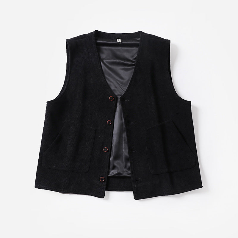 Men's cord waistcoat with satin lining, V-neck and patch pockets Mune Fashion